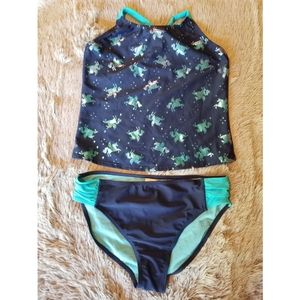 Girls 2 Piece Blue Unicorn Tankini Swimsuit